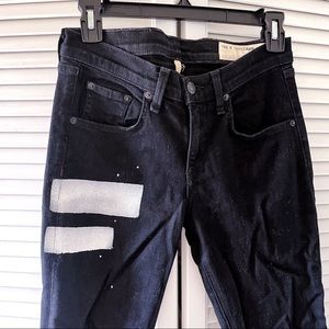 RAG & BONE Cate Mid-Rise Skinny Jeans in Coal Block White Paint Detail Jean 26